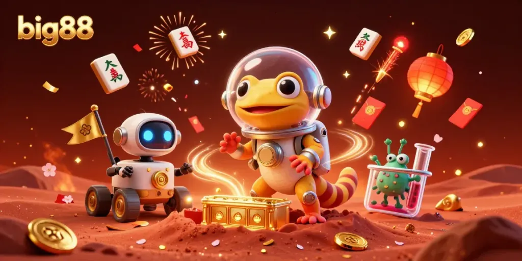 Experience big88 excitement with a Martian gecko discovering a golden casino. Play and win now!