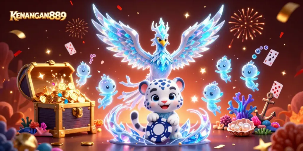 Engage in thrilling gameplay at KENANGAN889 with our vibrant casino-themed illustration.
