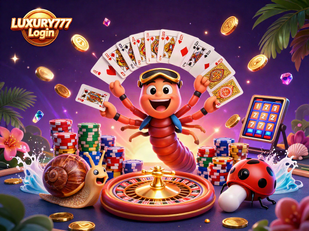 Masuk ke LUXURY777 Login dan nikmati eksplorasi kasino dengan kartu, koin emas, dan chip poker.