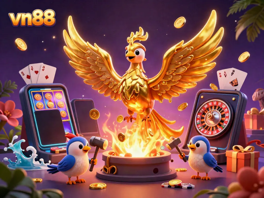 Experience thrilling wins with vn88's dynamic casino gaming scene featuring a golden phoenix.