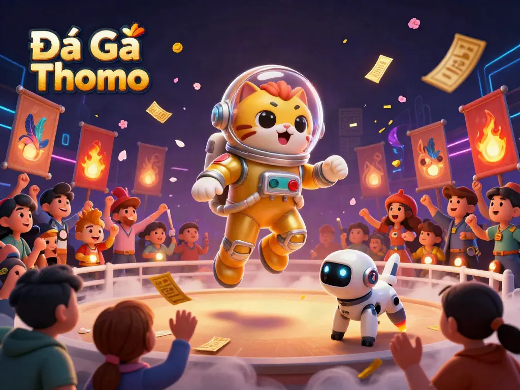 Engage in Đá Gà Trực Tiếp Thomo live fights with an exciting 3D illustration showcasing vibrant action and immersive atmosphere.