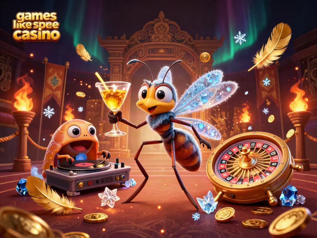 Experience thrilling games like spree casino with unique characters and exciting features in this vibrant illustration.