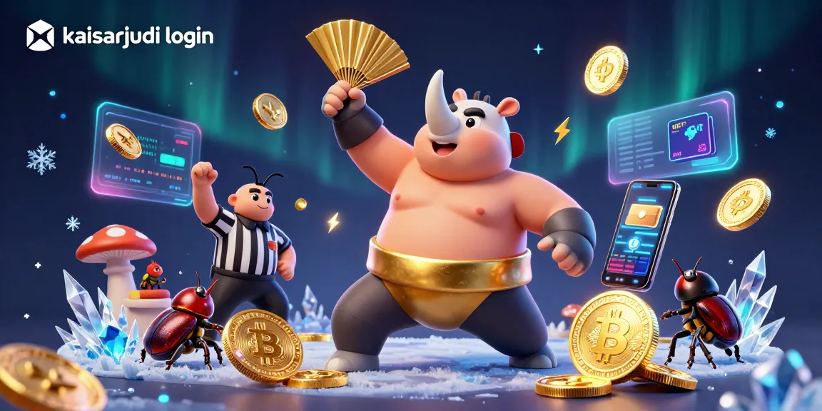 Engage in the exciting kaisarjudi login with a dynamic 3D illustration showcasing casino elements and characters.