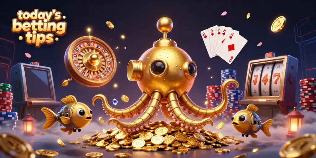 Experience today’s betting tips with vibrant 3D cartoon characters amidst cascading coins and a roulette wheel.