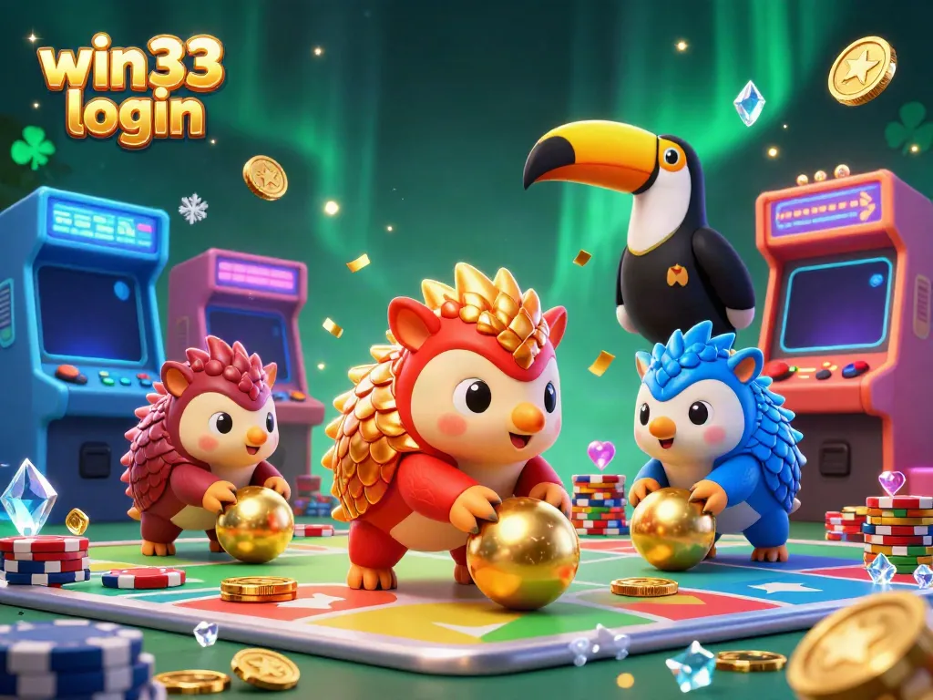Experience win33 login as rival pangolins roll through poker chips in an engaging 3D casino scene.