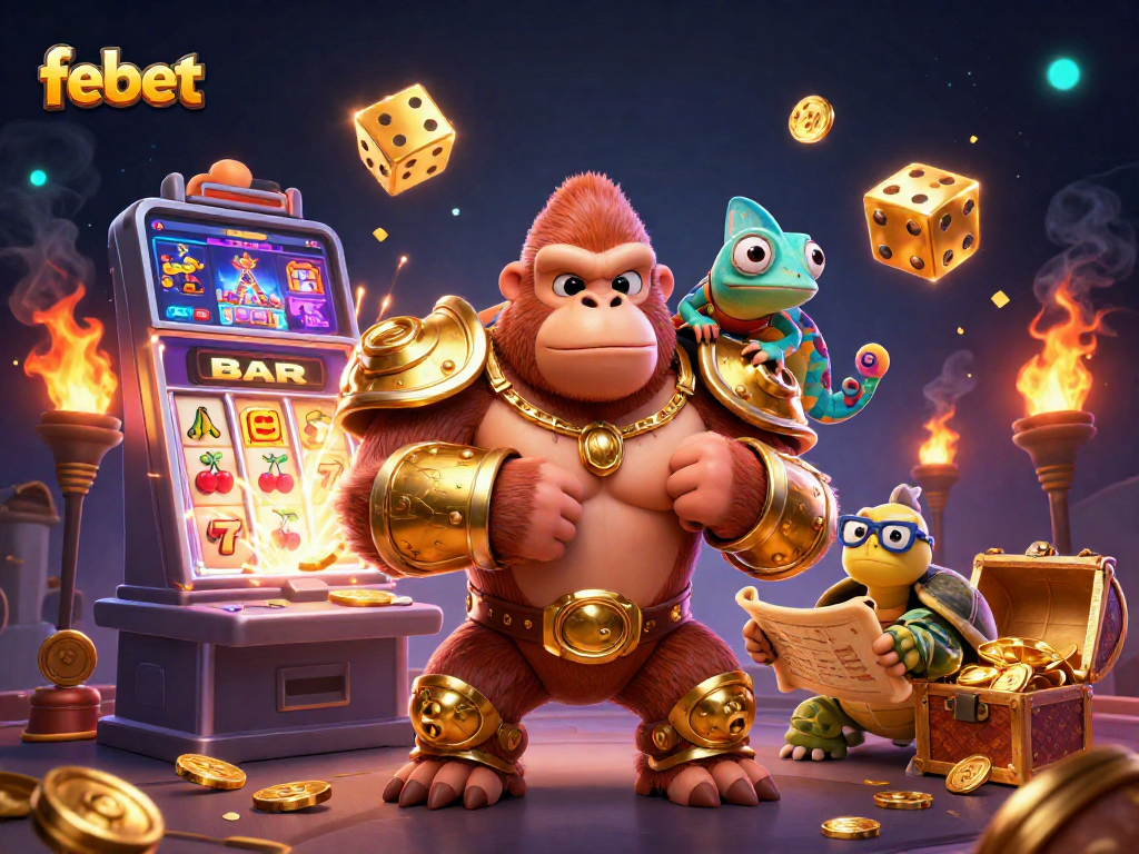 Experience the excitement at febet with a vibrant casino scene showcasing unique characters and thrilling game elements.