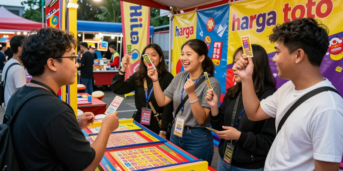 Young adults enjoying a vibrant outdoor festival celebrating harga toto lottery games.