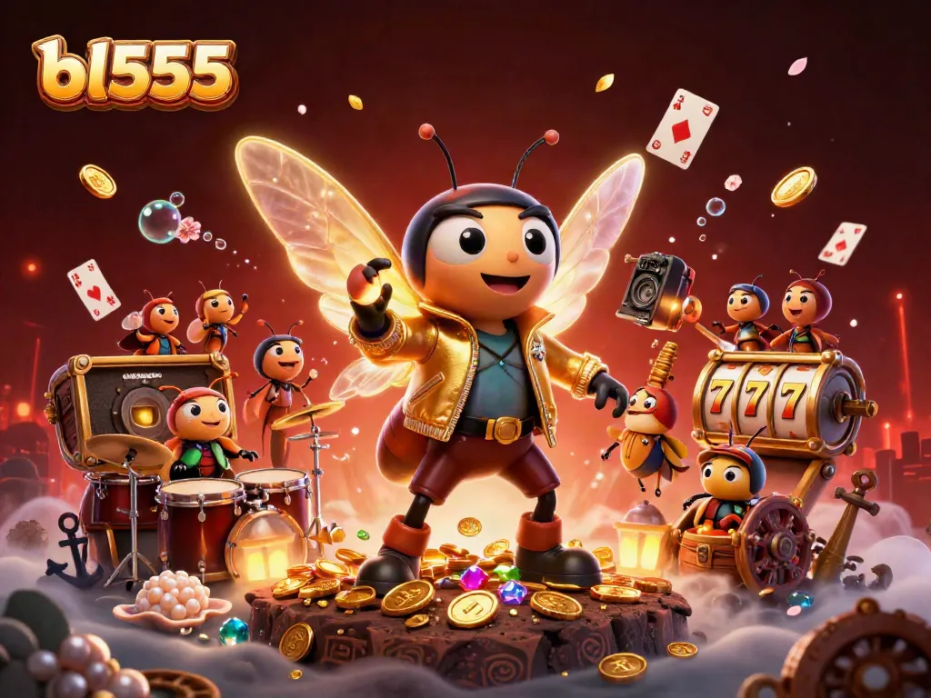 Experience thrilling wins at bl555 with a vibrant casino scene featuring rock stars and dynamic game elements.