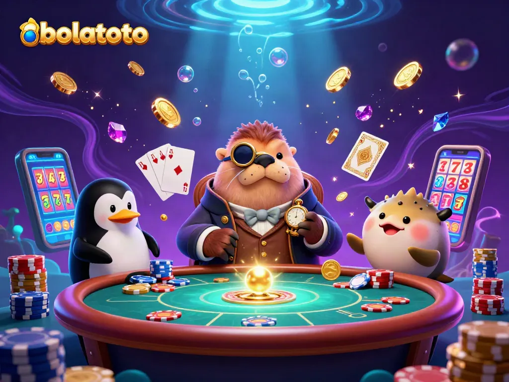 Join the fun at bolatoto with a walrus, penguin dealer, and bluffing pufferfish in an underwater poker game.