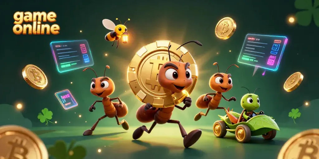 Engage in game online with a thrilling heist featuring animated ants and crypto elements.