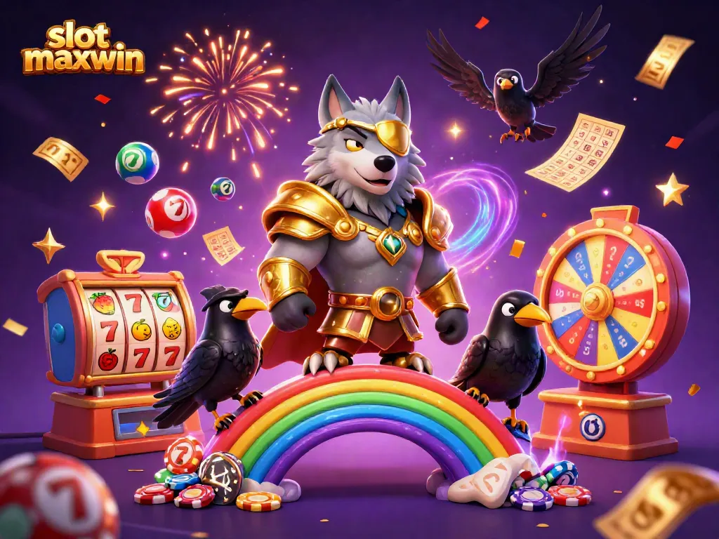 Engage with slot maxwin through Odin's mythic luck and vibrant casino elements in a dynamic scene.