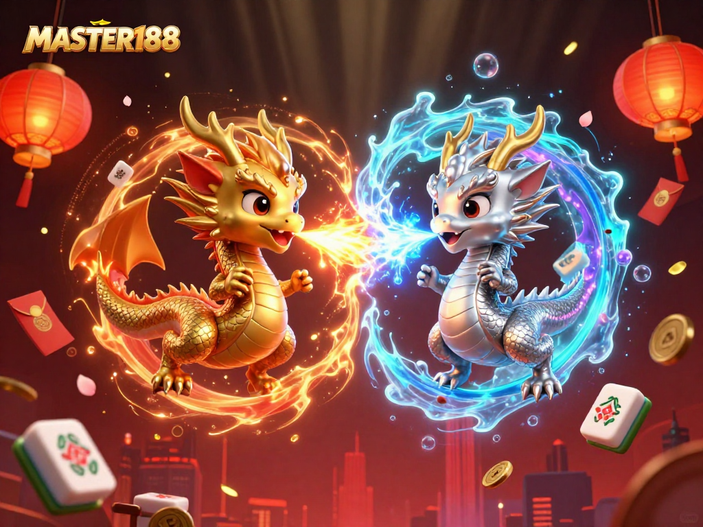 Engage with exciting MASTER188 gaming moments featuring vibrant dragons and festive elements.