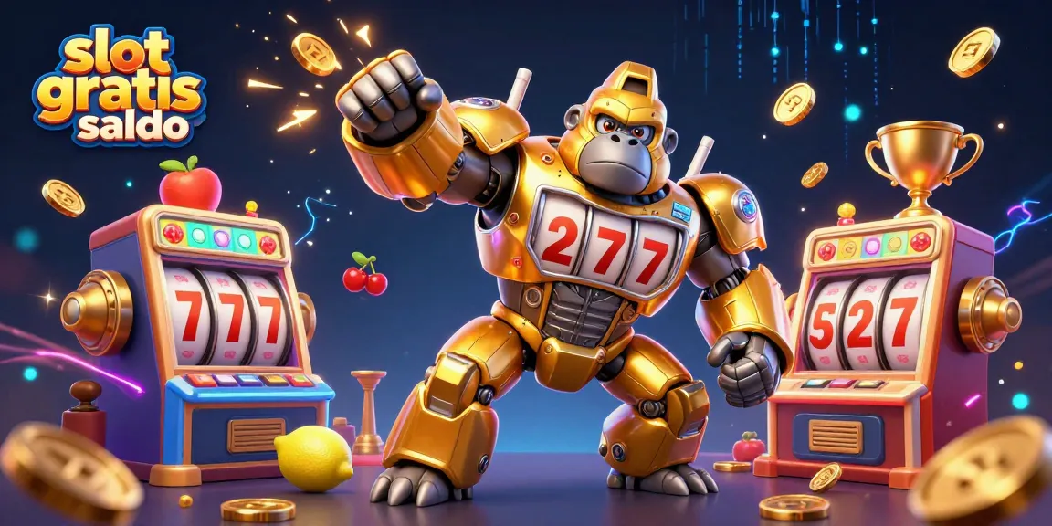 Experience slot gratis saldo with a golden gorilla mech and dynamic slot elements in an exciting casino scene.