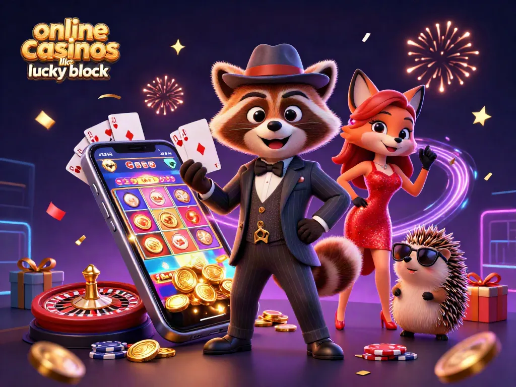 Experience dynamic gameplay at online casinos like lucky block with cartoon characters in an exciting casino scene.