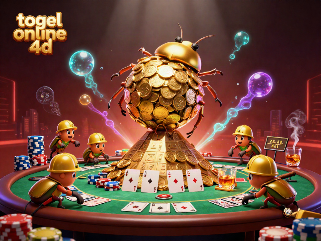 Mulai taruhan togel online 4d dengan ilustrasi 3D dari kotoran keledai emas dan simbol kasino.